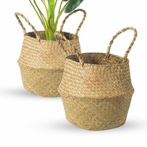 Seagrass Belly Basket, Set Of 2 Woven Plant Pot Holder Handmade Home Decor For S - £33.40 GBP
