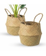 Seagrass Belly Basket, Set Of 2 Woven Plant Pot Holder Handmade Home Dec... - £35.11 GBP