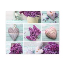 Lilac Flowers Decorative Hearts Collage On Wooden Plank Canvas Wall Art ... - $90.24+