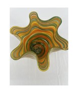 Hand Blown Art Glass Vase Yellow 7&quot; Green Yellow Orange Swirl Murano Sty... - £36.11 GBP