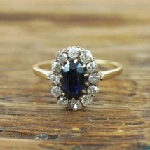 1.75 Ct Blue Sapphire &amp; Diamond Halo Cluster Engagement Ring 14k Yellow Gold FN - £77.87 GBP