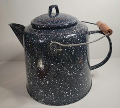 Graniteware Enamel Coffee Pot Large with Wooden Handle on Wire Bail - $75.00