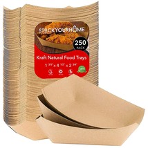 Paper Food Boats (250 Pack) Disposable Brown Tray 2 Lb - Eco Friendly Brown - £28.11 GBP