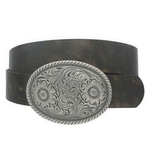 Flower Embossed Oval Buckle Vintage Strap Belt - $12.50