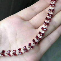 13 Ct Oval Simulated Red Ruby Tennis Bracelet Gold Plated 925 Silver - £174.05 GBP