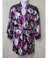 Victorias Secret Purple Floral Satin Kimono Robe Womens Size M/L Luxe Sl... - £23.39 GBP