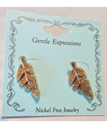 Gentle Expressions Stud Back Earrings Gold Tone Leaves W Yellow Rhinestones - $19.31 CAD