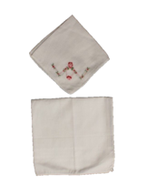 2 Hand Embroidered Handkerchiefs Vintage Linen With Lady and Gentleman D... - $6.99
