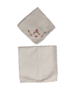 2 Hand Embroidered Handkerchiefs Vintage Linen With Lady and Gentleman D... - $6.99