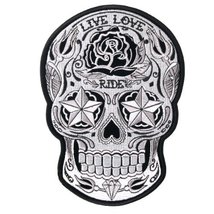 Motorcycle Biker Jacket Embroidered White Sugar Skull Patch 4&quot;x5&quot; - £7.60 GBP