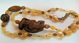 Vintage Hand-carved Wood Buddha Necklace W/Czech Beads/Crystal No Clasp - £117.68 GBP