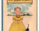 Dutch Comic Lonesome Child w Black Cat Blue Border UNP DB Postcard A16 - $4.04
