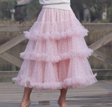 Pink Ruffle Layered Tulle Skirt Women Plus Size Birthday Party Tulle Skirt image 2