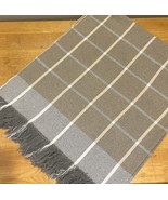 Woolsaur Wool Throw Gray Tan Plaid 48x60” Fringe - $54.14 CAD