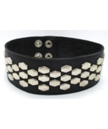 Black Leather Silver Dragon Scale 16&quot; Adjustable Collar - $64.35