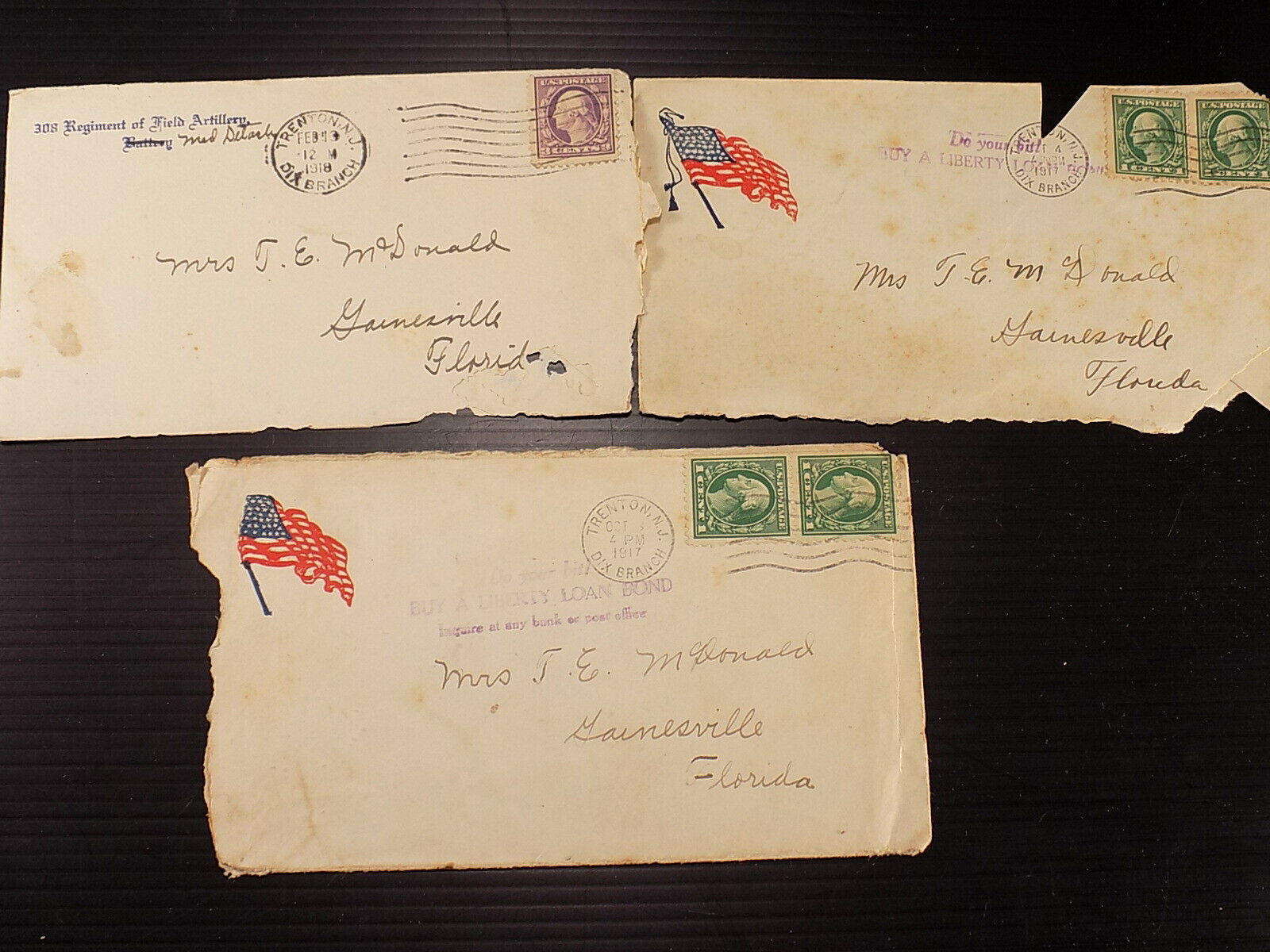 3 ANTIQUE ENVELOPES WW1 308 Regiment Field Artillery Battery Medical Det... - $7.91