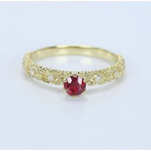 2CT Simulated Red Ruby Solitaire Women&#39;s Ring 14k Yellow Gold Plated Silver - £103.55 GBP