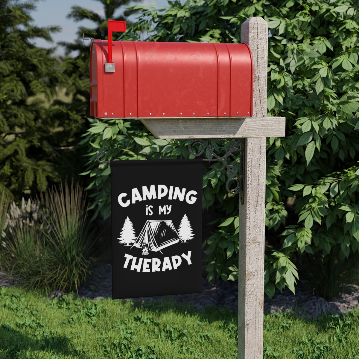 100% Polyester Camping is My Therapy Black Garden Banner, 12"x18", Fade-Resistan - $22.66