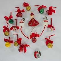 Vintage Felt Pipe Cleaner Christmas Ornament Lot Pixie Snowman Gifts Balls - £15.97 GBP
