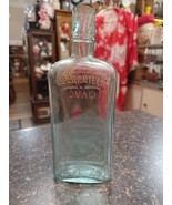 Antique Teal Guaranteed Oval Whiskey Bottle Flask Embossed 8 oz Air Bubbles - $752.48 MXN