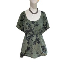 Lane Bryant Floral Blouse Sage Green Button Down Short Sleeve Top Bohemi... - $10.99
