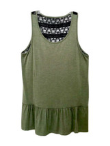 Kensie Womens S Olive &amp; Black Sleeveless Lace Back Ruffle Bottom Boho Tunic Top - £13.47 GBP