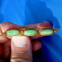 Earth mined Jade Antique Deco Brooch Victorian Filigree 14k Gold Bar Pin... - £1,027.97 GBP