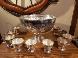 International Silver Company &#39;Vintage&#39; Silverplated Punch Bowl &amp; 10 Cups India - £438.84 GBP