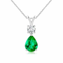 Authenticity Guarantee 
Pear-Shaped Emerald V-Bale Pendant in 14K White Gold - £2,061.90 GBP