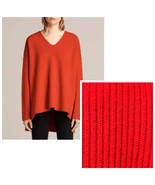 All Saints Clea V-neck Long Sleeve Oversized Jumper Sweater Red Size Small - $121.72 CAD