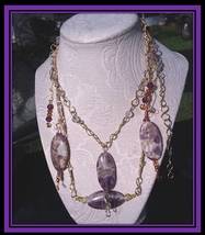 Set - Necklace w/ Amethyst w/ Matching Crystal Earrings - Elegant and Af... - $25.00