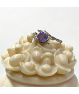 Purple Amethyst Round Ring Silver Plated Copper Adjustable Bamboo Band 6mm - $19.99