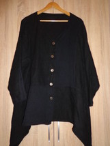 UNO DANMARK Lagenlook Oversized Heavy Black Linen Cotton Jacket Baloon O... - £79.13 GBP