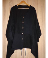 UNO DANMARK Lagenlook Oversized Heavy Black Linen Cotton Jacket Baloon O... - $99.00