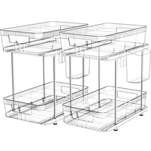 2 Tier Clear Pull Out Organizers And Storage - Snack Organization For Pantry W D - £28.76 GBP