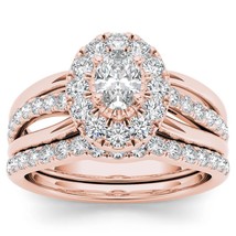 Authenticity Guarantee 
14K Rose Gold 1ct TDW Oval Shape Diamond Halo Bridal Set - £1,470.80 GBP