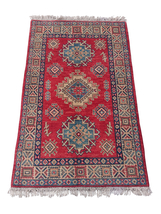 Handmade Red Wool Kazak Boho Area Rug - £156.18 GBP