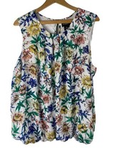 Liz Claiborne Career Blouse Size XXL 2X Womens White Floral Print Tank Top Shirt - £22.24 GBP