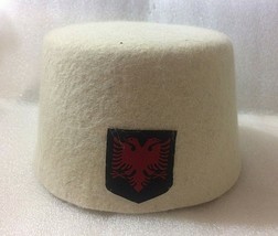 Albania Traditional Wool Hat Folk Qeleshe PLIS-HANDMADE-WOOL-EAGLE EMBLEM-CUTE - £15.65 GBP