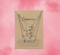 3 Piece Gemini Zodiac Necklaces in Silver, Zodiac Sign Horoscope Necklace - £12.65 GBP