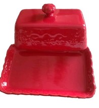 Pioneer Woman ~ TONI ~ Stoneware ~ Embossed ~ Red ~ Covered Butter Dish - £25.71 GBP