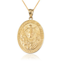10K Yellow Gold Resurrection of Jesus Oval Medallion Pendant Necklace - £188.06 GBP+