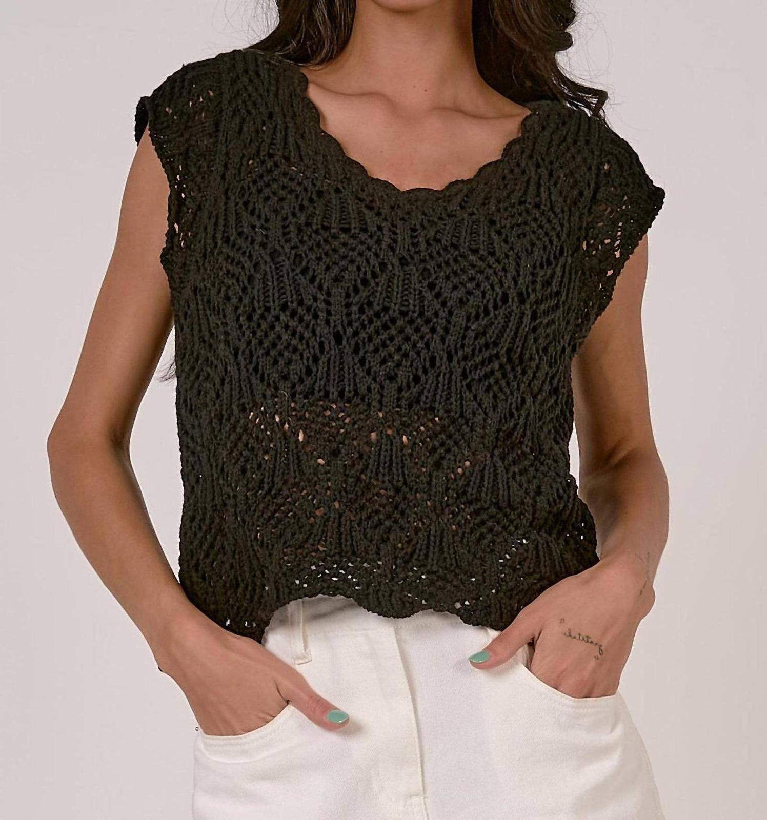 Elan Crochet Cap Sleeve Sweater Black - $48.00
