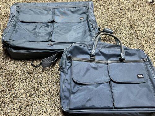 American Tourister Luggage - Garment Bag Weekender Hangers - Steel Blue - Vintag - £31.61 GBP
