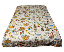 Vtg 50s Peter Pan Neverland Barkcloth Fabric Twin Bedspread Tinkerbell Hook - £138.17 GBP