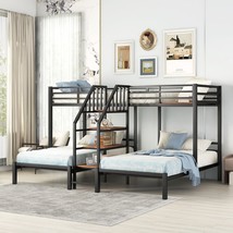 Metal Twin Over Twin &amp; Twin Bunk Bed, Triple Bunk Bed With Storage Shelv... - $508.21