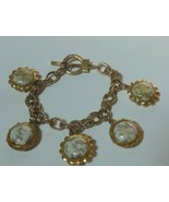 Vintage Gold Tone Marble Stone Charm Chain Bracelet Toggle Clasp - $61.80 CAD