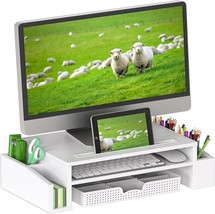 Simple Houseware Desk Monitor Stand Riser With Adjustable Organizer Tray, White - £33.59 GBP