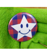 Patriotic Happy Face Star Mini Pin Plaid Checkered Novelty Party Metal R... - $8.79