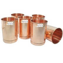 Prisha India Craft Copper Glass Tumbler Set, Capacity 300 ML, Set of 6 - £57.79 GBP